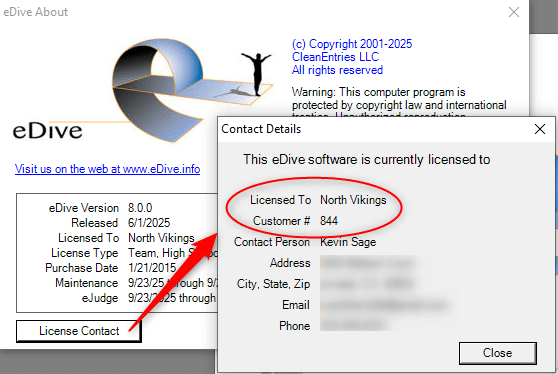 eDive Help About Screenshot
